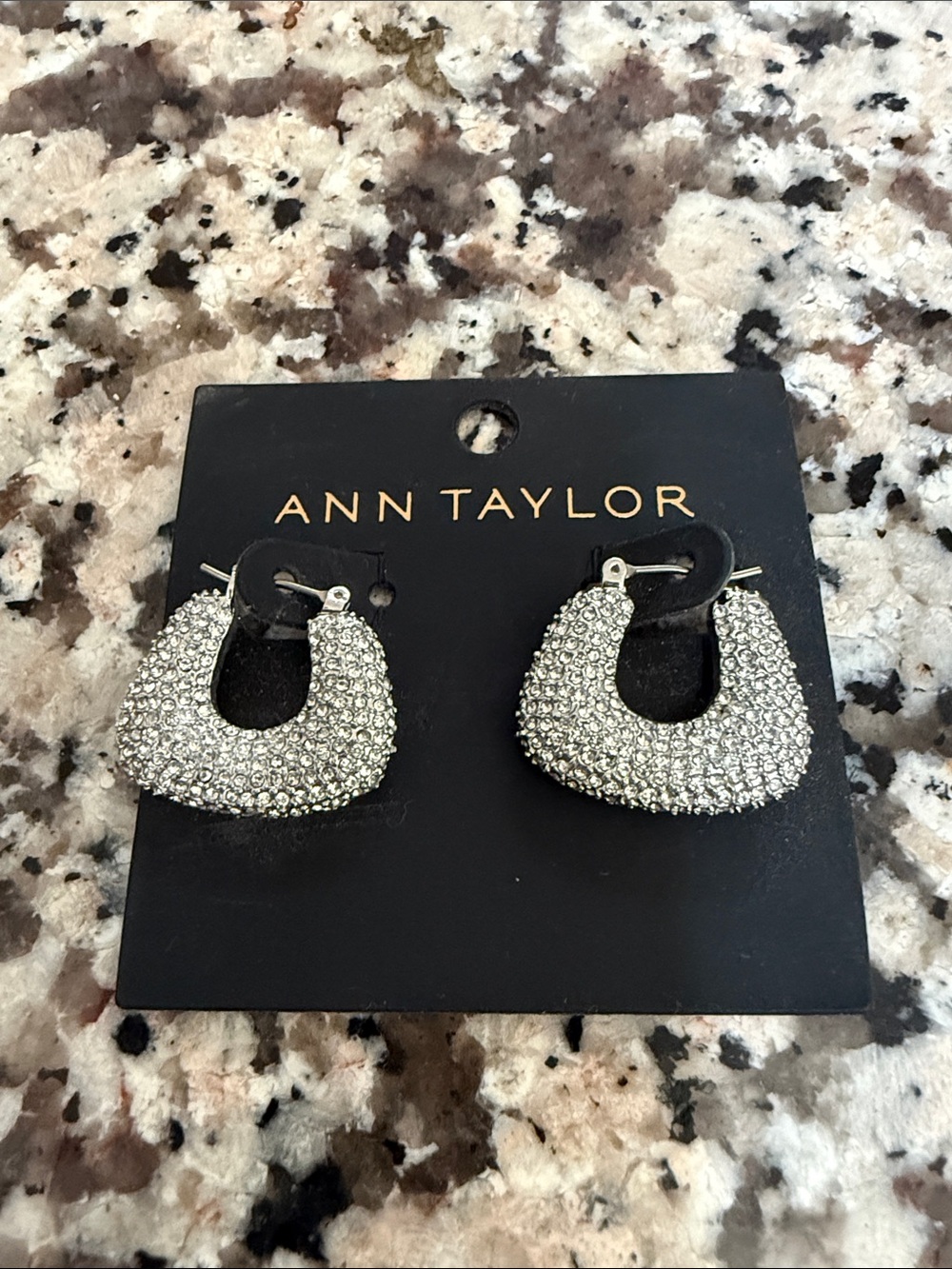 Ann Taylor Crystal Pavé Curved Hoop Earrings - Silver